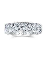Bling Jewelry Classic Two Row Pave Cubic Zirconia Cz Eternity Band Ring .925 Sterling Silver Rhodium 5MM Wide