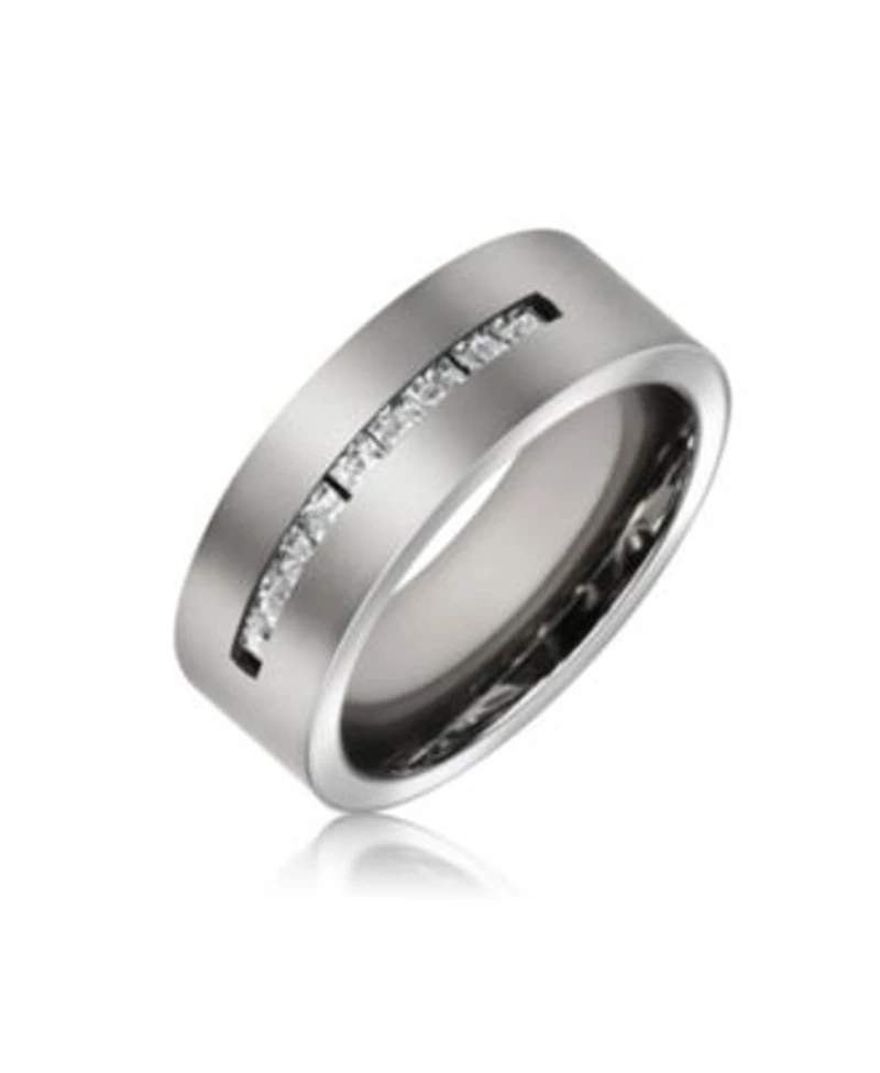 Bling Jewelry Wide Cubic Zirconia Channel Set Cz Couples Band Ring 7MM Silver Tone Titanium