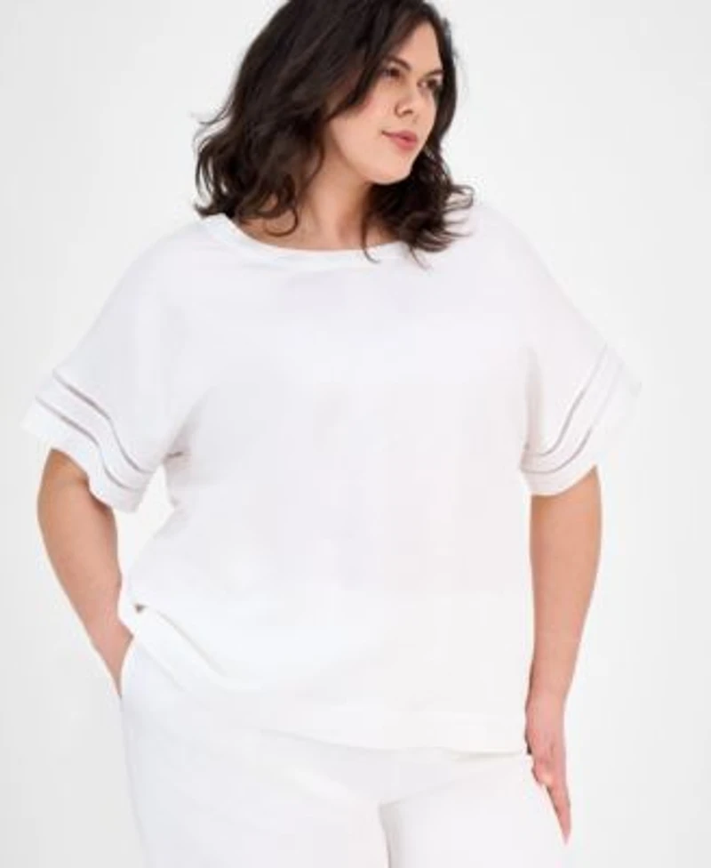 Anne Klein Plus Size Button Back Blouse Wide Leg Pants