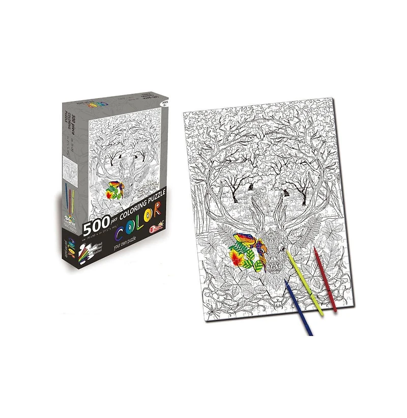 Deer 500 Piece Coloring Jigsaw Puzzle + 6 Markers