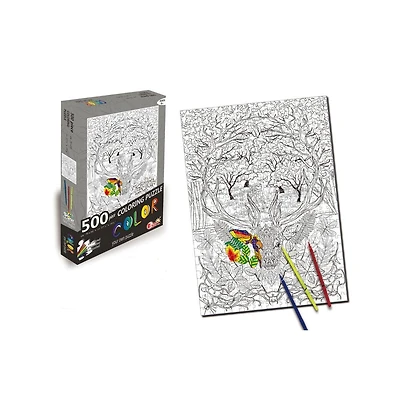 Deer 500 Piece Coloring Jigsaw Puzzle + 6 Markers