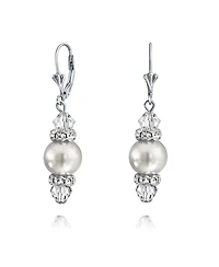 Bling Jewelry Rondelle Faceted Crystal Dangle Drop Lever Back Imitation Pearl Dangle Earrings .925 Sterling Silver