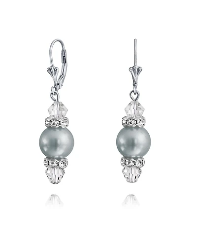 Bling Jewelry Rondelle Faceted Crystal Dangle Drop Lever Back Imitation Pearl Earrings .925 Sterling Silver