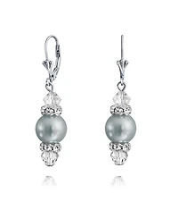 Bling Jewelry Rondelle Faceted Crystal Dangle Drop Lever Back Imitation Pearl Earrings .925 Sterling Silver