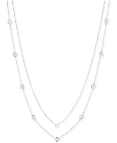 Lauren Ralph Lauren Silver-Tone Cubic Zirconia Two-Row Stationed Collar Necklace, 18" + 3" extender