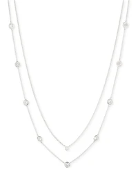 Lauren Ralph Lauren Silver-Tone Cubic Zirconia Two-Row Stationed Collar Necklace, 18" + 3" extender