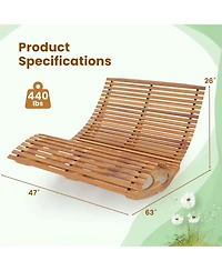 Outdoor Double Chaise Lounge for 2 with High Back Slatted Seat Stopper for Patio
