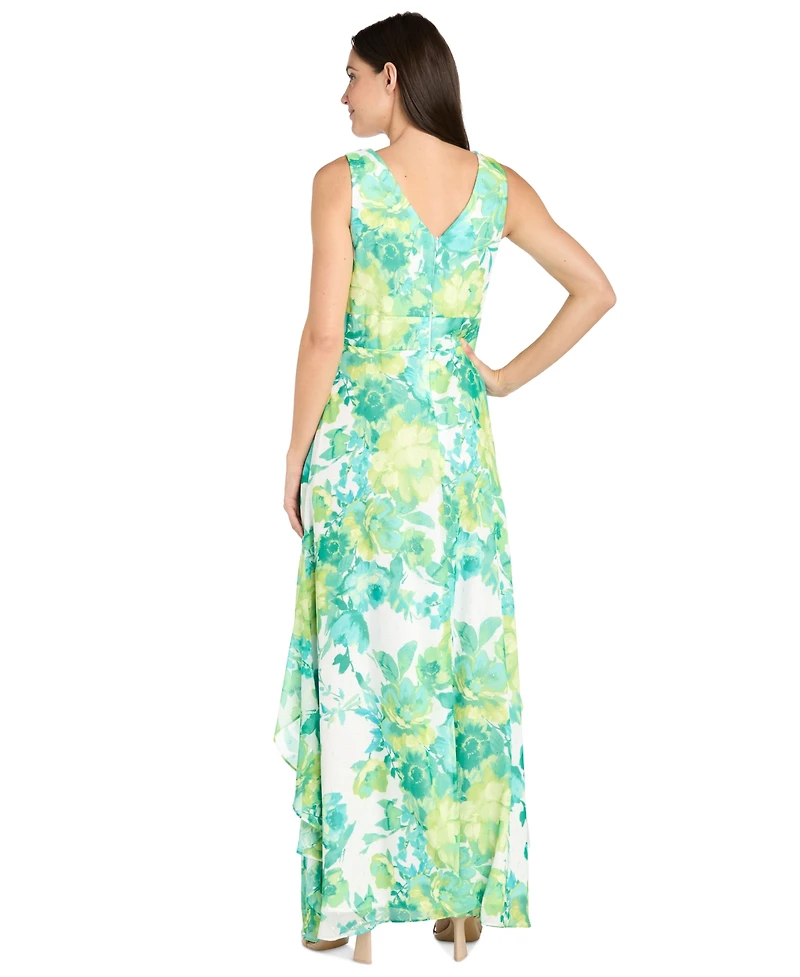 R & M Richards Petite Printed Ruffle-Trim-Overlay Dress