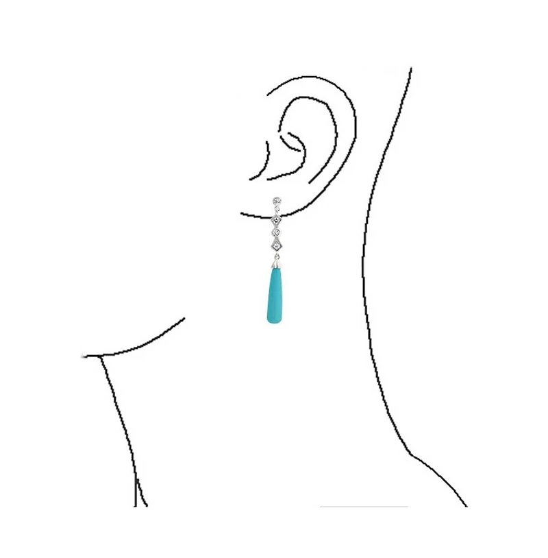Bling Jewelry Elegant Long Linear Cubic Zirconia Cz Stabilized Turquoise Elongated Teardrop Chandelier Earrings Sterling Silver