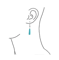 Bling Jewelry Elegant Long Linear Cubic Zirconia Cz Stabilized Turquoise Elongated Teardrop Chandelier Earrings Sterling Silver