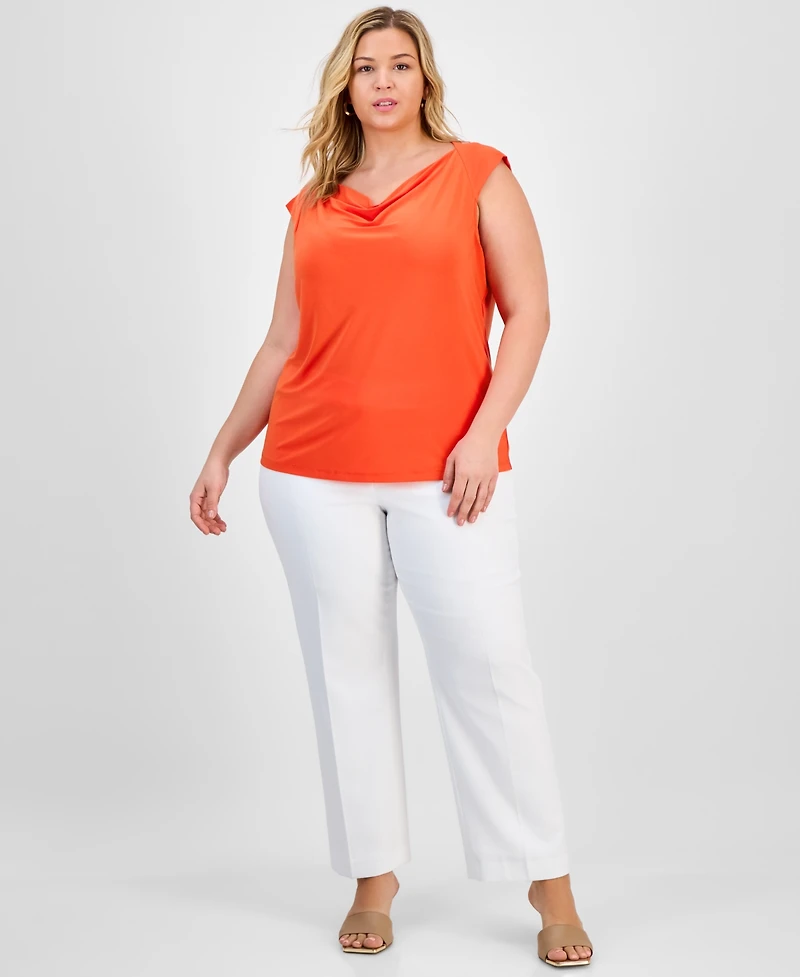 Kasper Plus Cowlneck Cap-Sleeve Top