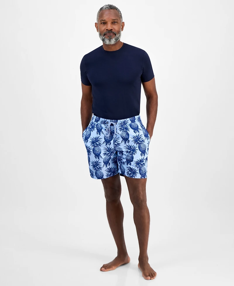 Club Room Men's Pineapple Palm Print Drawstring 7" Swim Trunks, Exclusively at Macy's