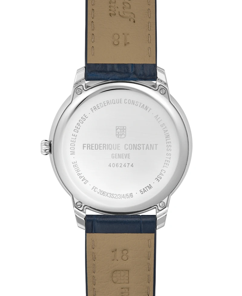Frederique Constant Men's Swiss Moneta Moonphase Navy Leather Strap Watch 37mm