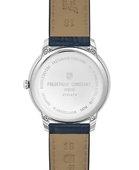 Frederique Constant Men's Swiss Moneta Moonphase Navy Leather Strap Watch 37mm