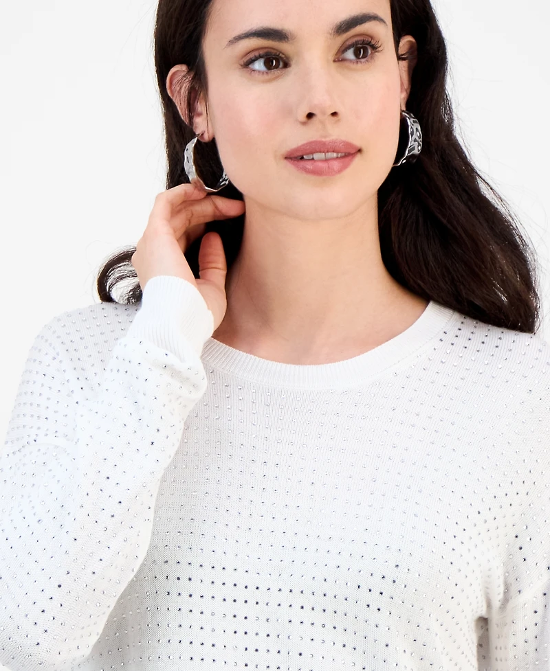 I.n.c. International Concepts Petite Pointelle Crewneck Sweater, Exclusively at Macy's