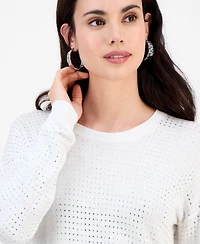 I.n.c. International Concepts Petite Pointelle Crewneck Sweater, Exclusively at Macy's