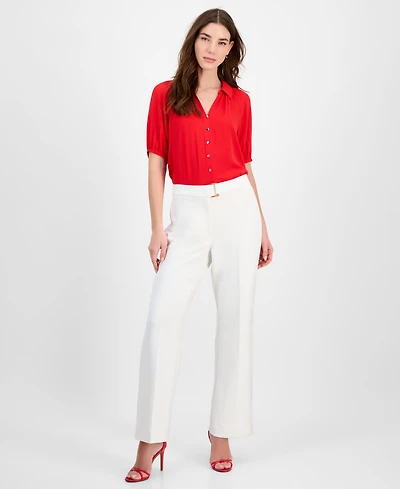 T Tahari Women's Solid-Color Twill Crepe Wide-Leg Pants