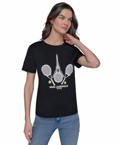 Karl Lagerfeld Paris Womens Paris Tennis Graphic T Shirt Xs P Xl