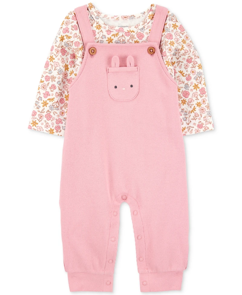Carter's Baby Girls 2-Pc. Floral-Print Long-Sleeve T-Shirt & Overalls Set
