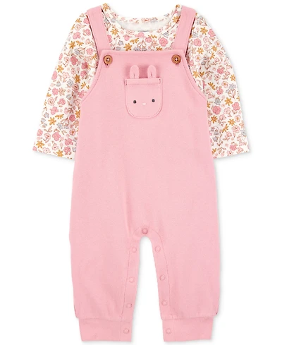 Carter's Baby Girls 2-Pc. Floral-Print Long-Sleeve T-Shirt & Overalls Set