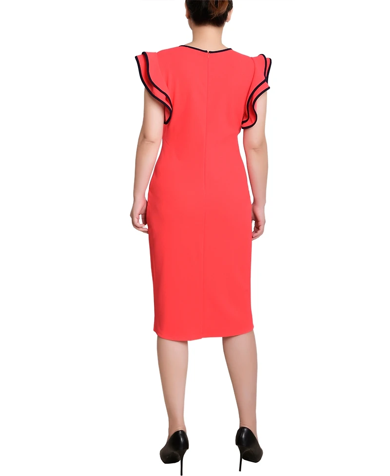 Ny Collection Petite Ruffle Sleeve Dress with Contrast Tipping