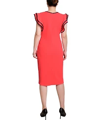 Ny Collection Petite Ruffle Sleeve Dress with Contrast Tipping