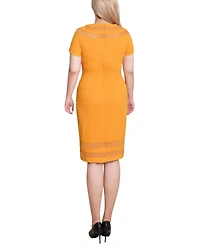 Ny Collection Petite Short Sleeve Dress with Mesh Insets