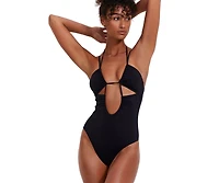 Flirtt Gottex Women's Solid Deep Plunge Cut Out Halter One Piece Swimsuit