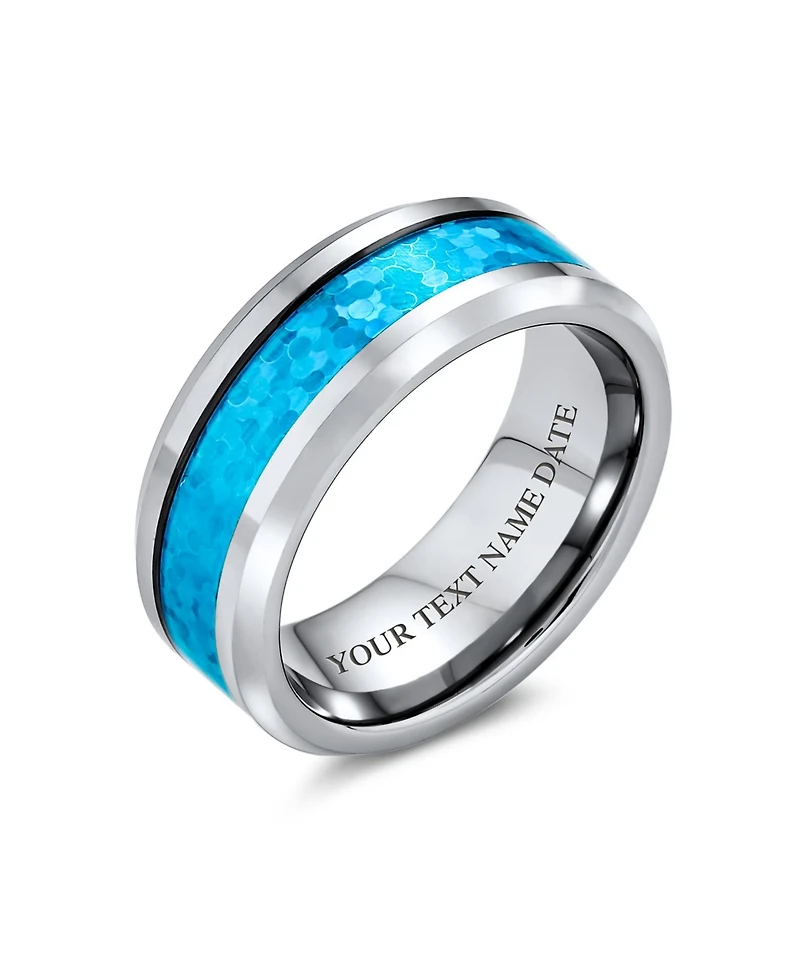 Bling Jewelry Geometric Pattern Carbon Fiber Inlay Couples Titanium Band Rings Comfort Fit 8MM