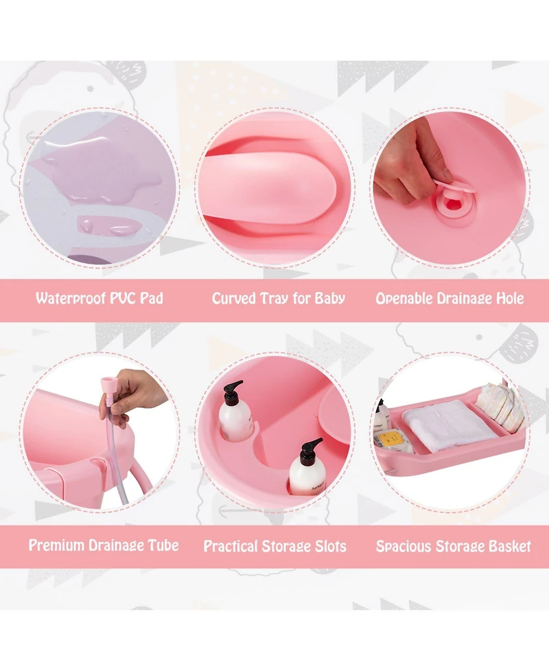 Folding Baby Changing Table with Bathtub and 4 Universal Wheels