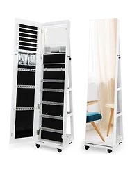 64 Inches Lockable Jewelry Cabinet Armoire with Built-in Makeup Mirror