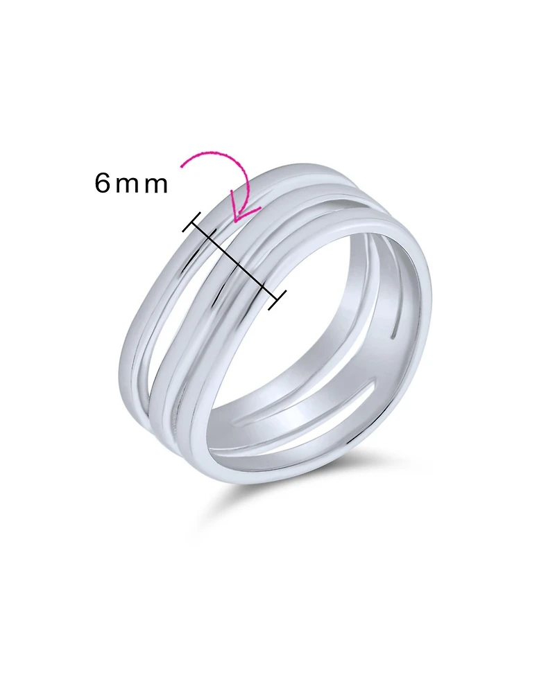 Bling Jewelry Stacking Style Simple 3 Three Row Wide Band Ring .925 Sterling Silver