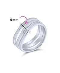 Bling Jewelry Stacking Style Simple 3 Three Row Wide Band Ring .925 Sterling Silver