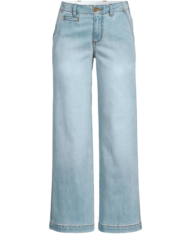 Lands' End Women's Mid Rise Denim Wide Leg Ankle Jeans