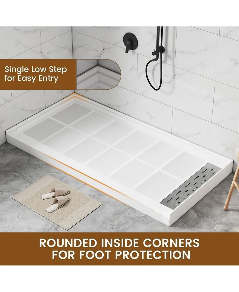 Casainc 60"W X 32"D Smc Single Threshold Shower Base Anti-Slip Shower Pan, Drain Assembly & Drain Cover Included