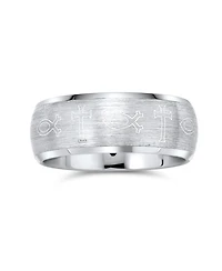 Bling Jewelry Religious Ichthys Jesus Fish Catholic Cross Couples Titanium Band Rings Matte Silver Tone