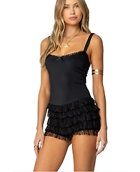 Edikted Womens Lacey Ruffled Romper