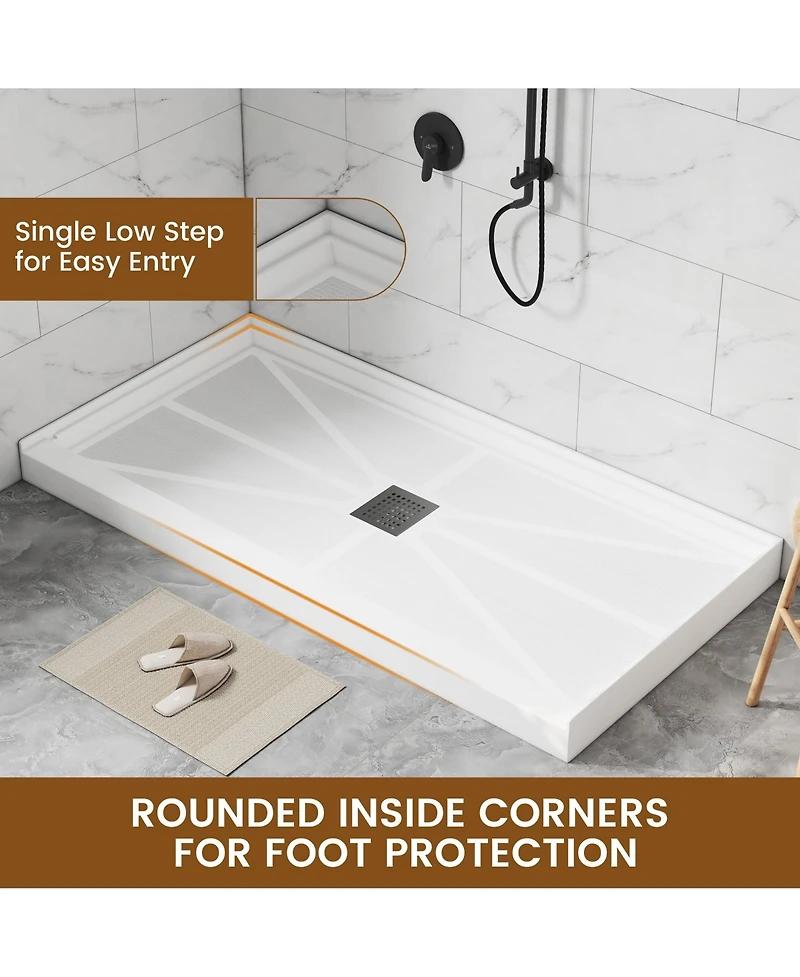 Casainc 60"W X 30"D Smc Single Threshold Shower Base Anti-Slip Shower Pan, Drain Assembly & Drain Cover Included