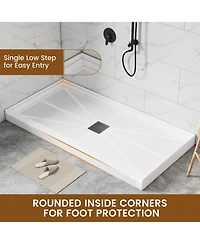 Casainc 60"W X 30"D Smc Single Threshold Shower Base Anti-Slip Shower Pan, Drain Assembly & Drain Cover Included