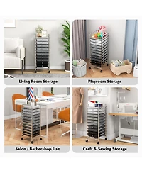 10 Drawer Rolling Storage Cart Organizer with 4 Universal Casters-Gradient