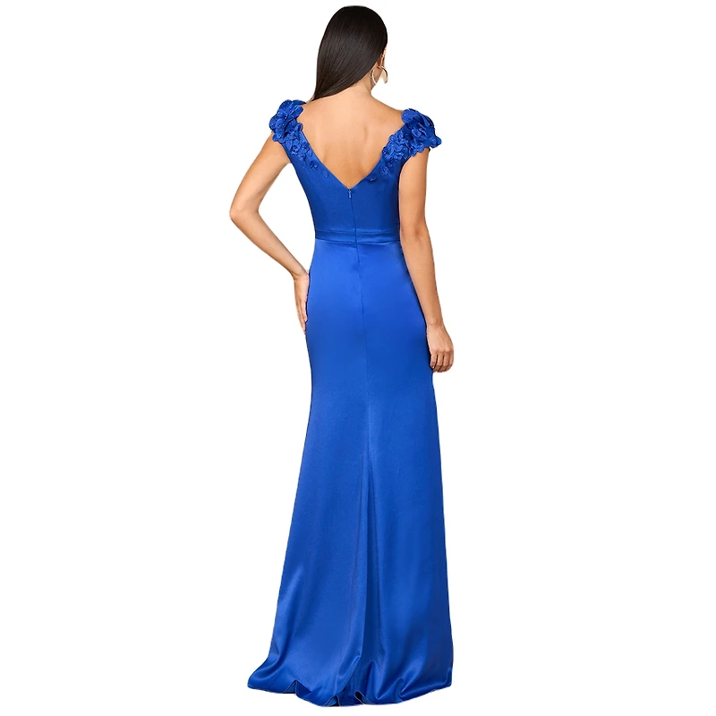 Lara Women's V-Neck, Satin Backed Crepe Gown