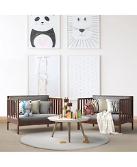 2-in-1 Convertible Kids Wooden Bedroom Furniture with Guardrails