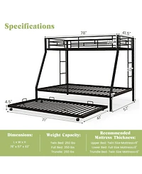 Twin Over Full Bunk Bed Frame with Trundle for Guest Room