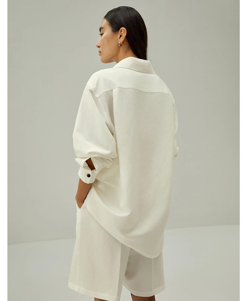 Lilysilk Women's Oversized Silk-Linen Blend Shirt