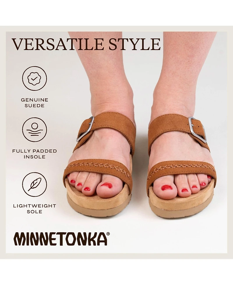 Minnetonka Women's Gideon Suede 2-Strap Buckle Sandals