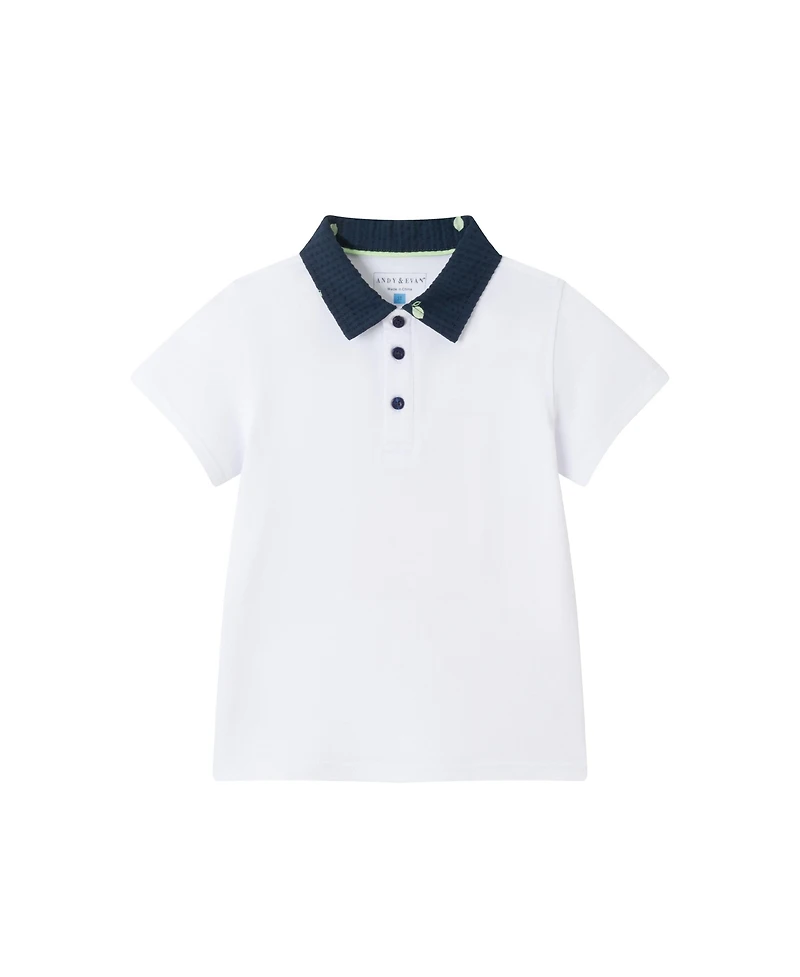 Andy & Evan Toddler Boys Toddler/Child White Polo Seersucker Limes Short Set
