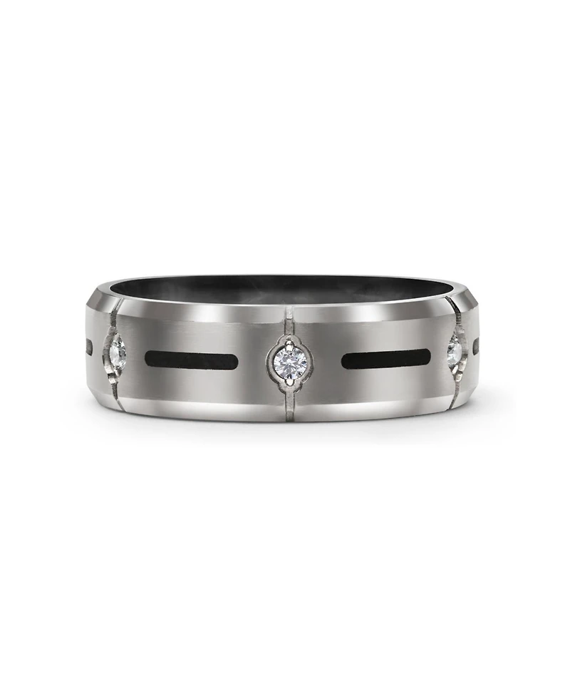 Bling Jewelry Black Inlay Cz Cubic Zirconia Accent Silver Tone Titanium Wide Band Ring