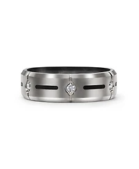 Bling Jewelry Black Inlay Cz Cubic Zirconia Accent Silver Tone Titanium Wide Band Ring