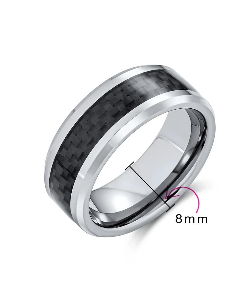 Bling Jewelry Geometric Pattern Carbon Fiber Inlay Couples Titanium Band Rings Comfort Fit 8MM