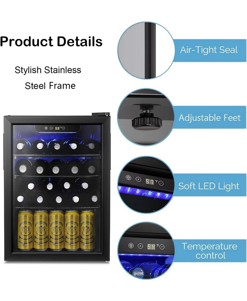 Zafro 24 Bottle Wine Cooler/Cabinet Beverage Refrigerator Small Mini Wine Cellar Beer Soda Clear Glass Door Bar Fridge Quiet Operation Compressor Adju
